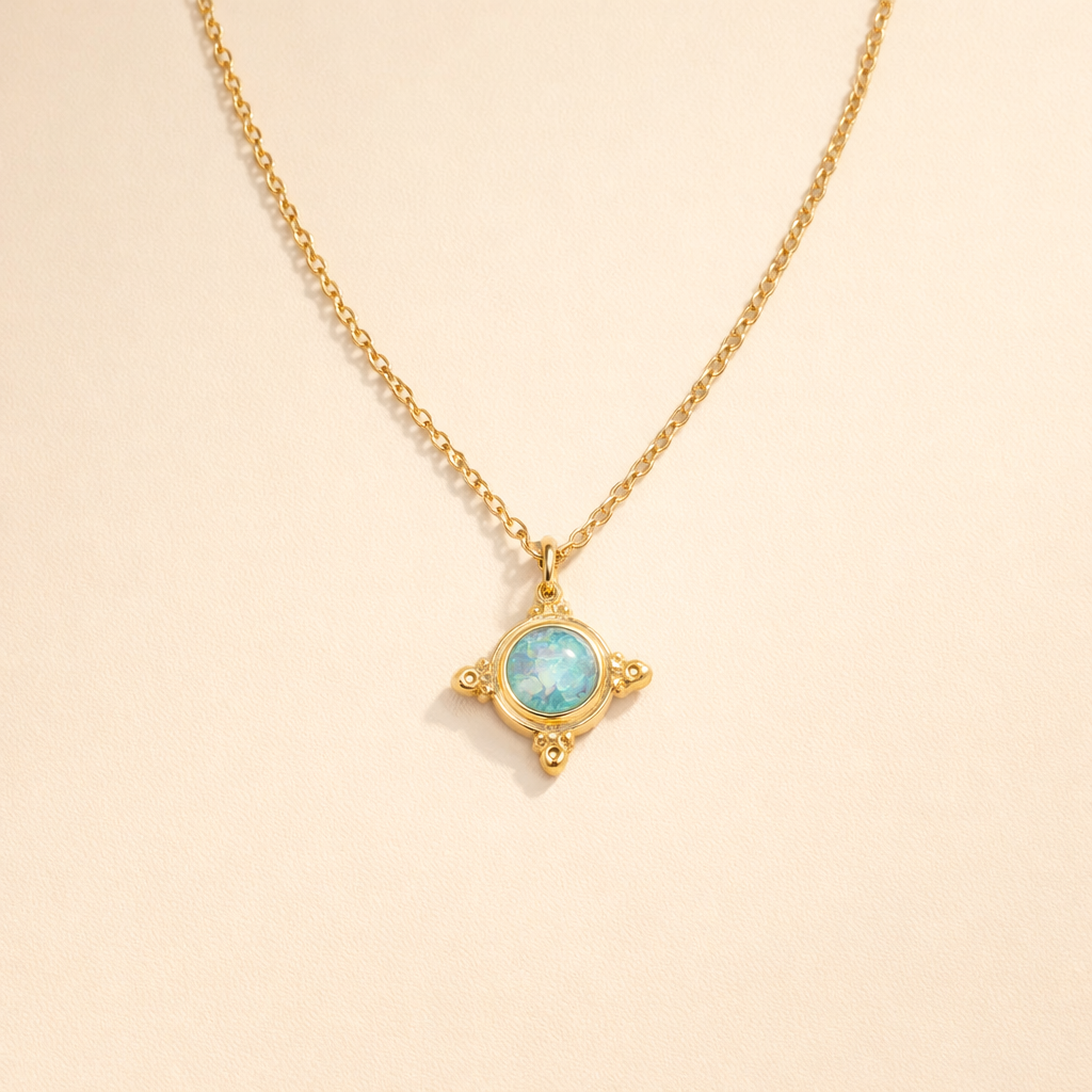 Vintage Blue Opal Pendant Necklace