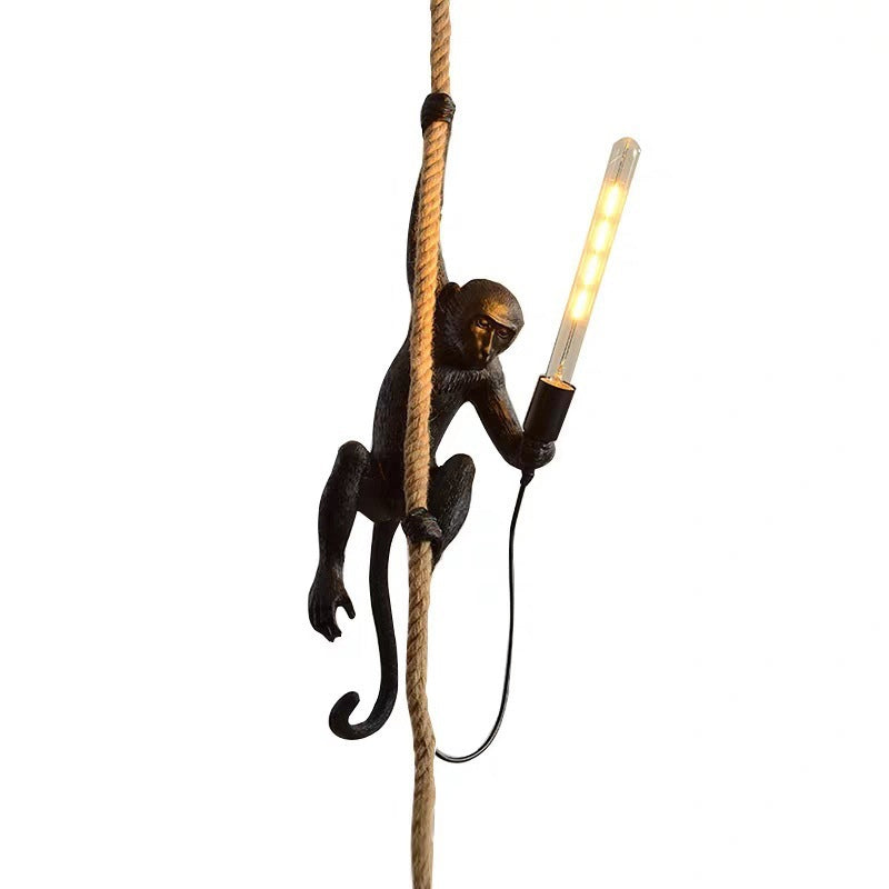 Modern Single-Flame Resin Ceiling Lamp, Restaurant Pendant Light with Hemp Rope