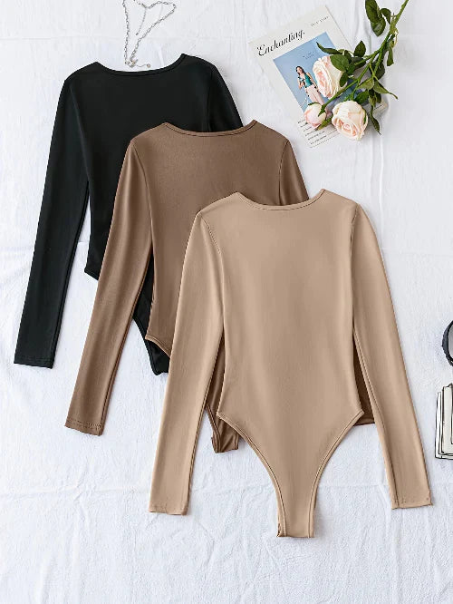 3-Pack Casual Long Sleeve Bodysuits for Women