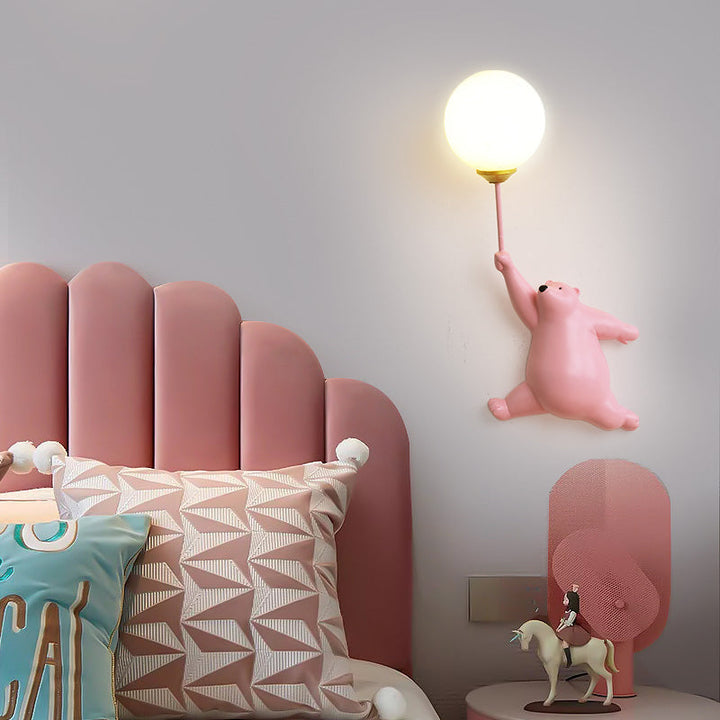 Cute Bear Wall Lamp with Decorative Balloon Light for Kids' Room