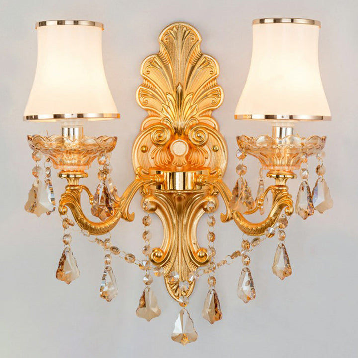 Victorian Metal Wall Lamp with Shade and Crystal Decorations