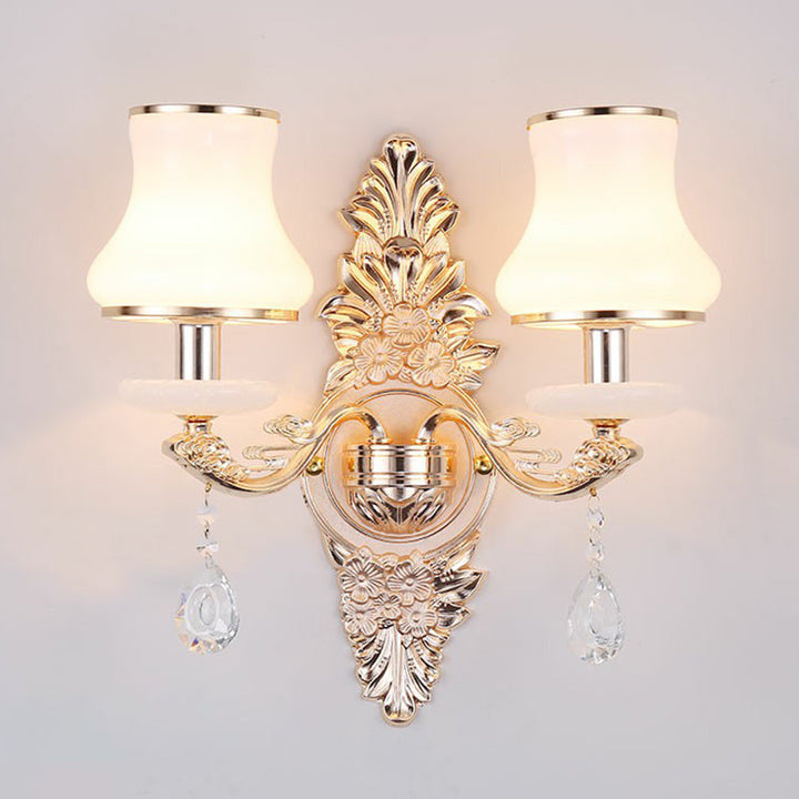 Victorian Metal Wall Lamp with Shade and Crystal Decorations