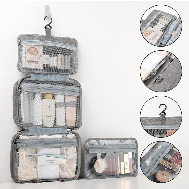 Travelique Travel Cosmetics Organizer | Compact and Waterproof | With 4 Compartments and 360° Hook | For Women and Men