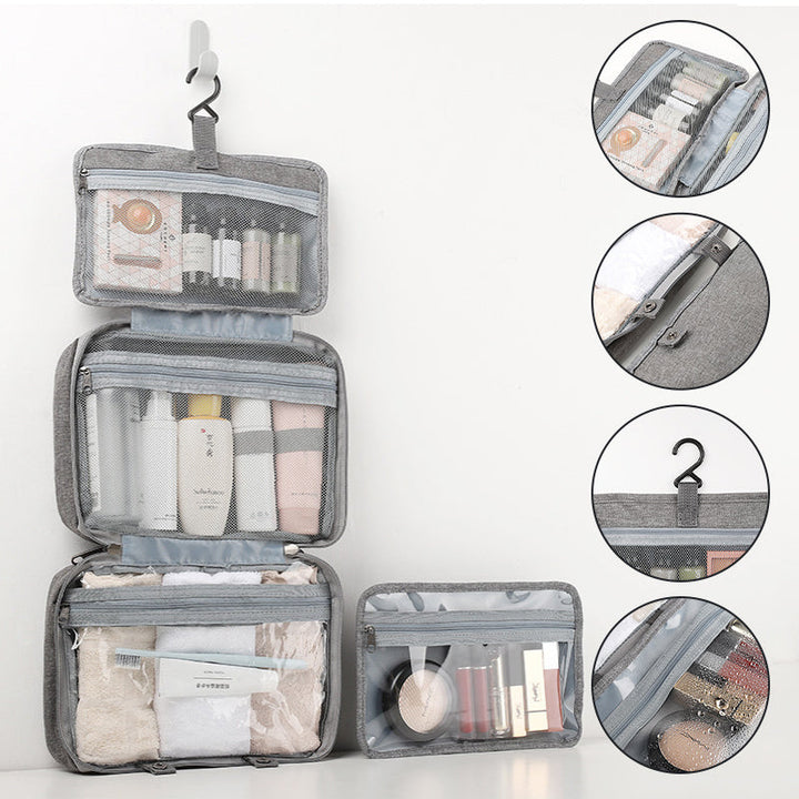 Travelique Travel Cosmetics Organizer | Compact and Waterproof | With 4 Compartments and 360° Hook | For Women and Men