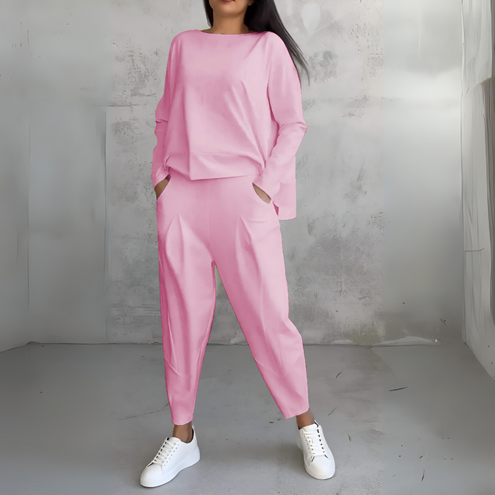 Two-Piece Leisure Suit with Round Neck and Long Sleeves