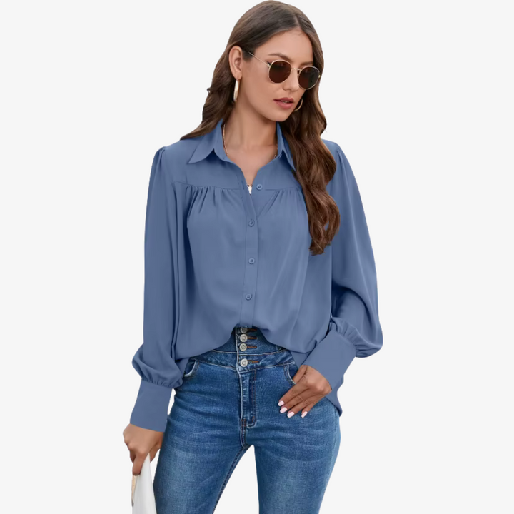 Elegant Chiffon Blouse with Lantern Sleeves
