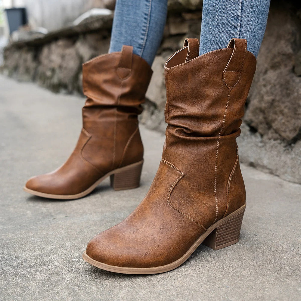 Women's Leather Boots with Comfortable Heel – Amara