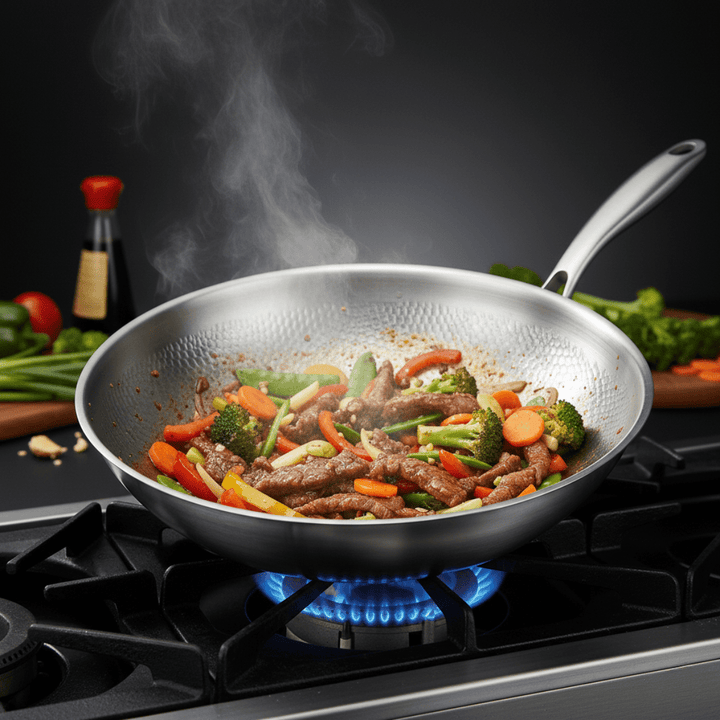 Hammered Titanium Wok Pan with Flat Base