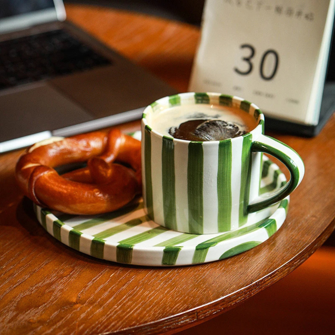 RetroChic Ceramic Coffee Set | Hand-Painted Cup and Saucer for Sophisticated Drink Moments