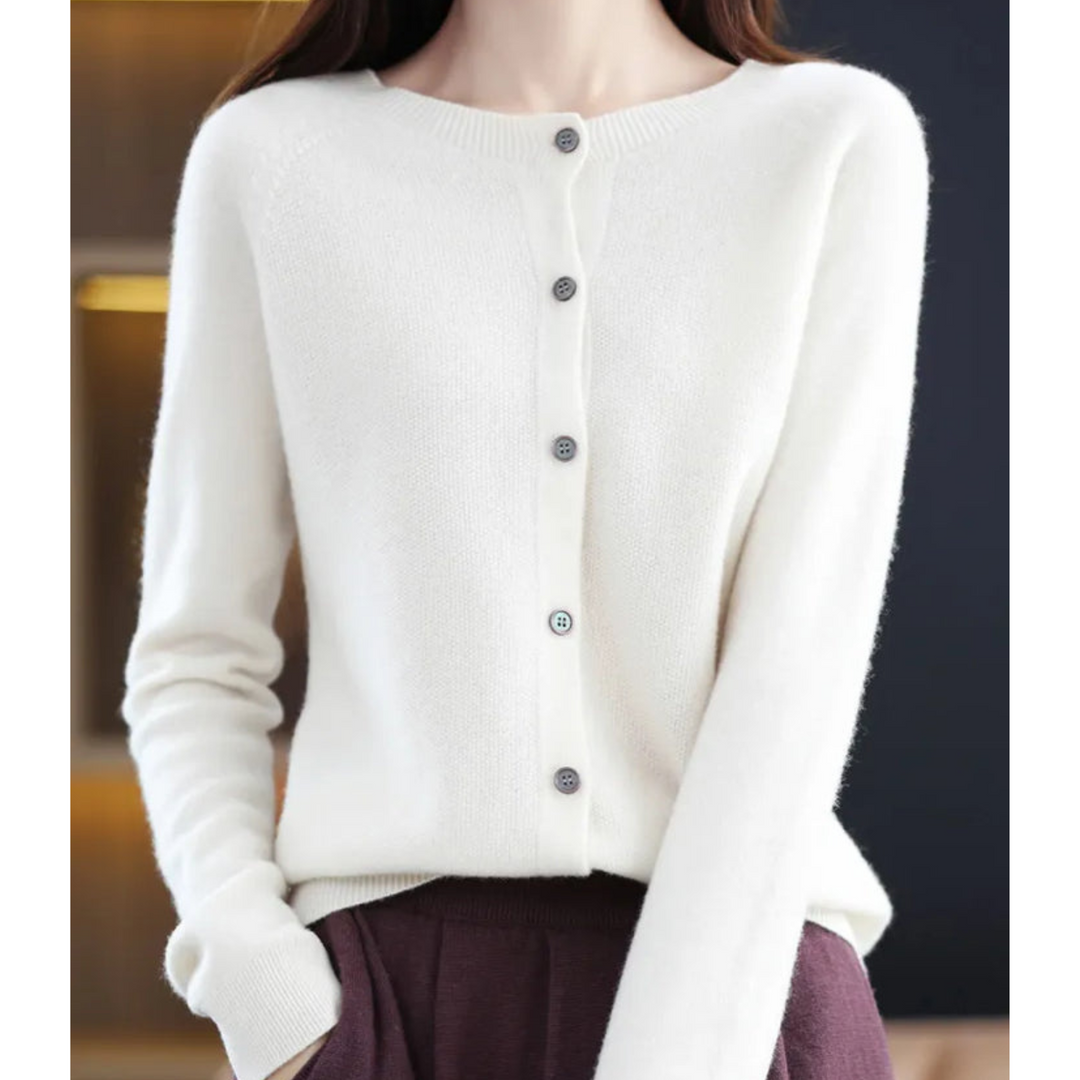 Women's Merino Wool and Cashmere Cardigan – Elegant Crew-Neck Winter Knit