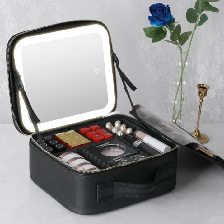 GlowLuxe LED Vanity Case | Portable Beauty Organizer with Adjustable LED Mirror for a Flawless Makeup Look