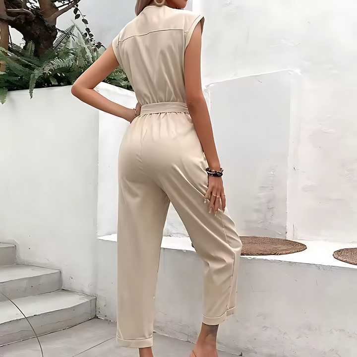V-Neck Short Sleeve Jumpsuit for Women