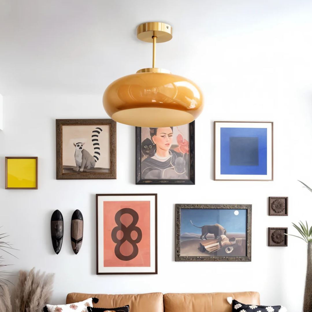 Glass Ceiling Lamp with Rounded Shade and Metal Stem