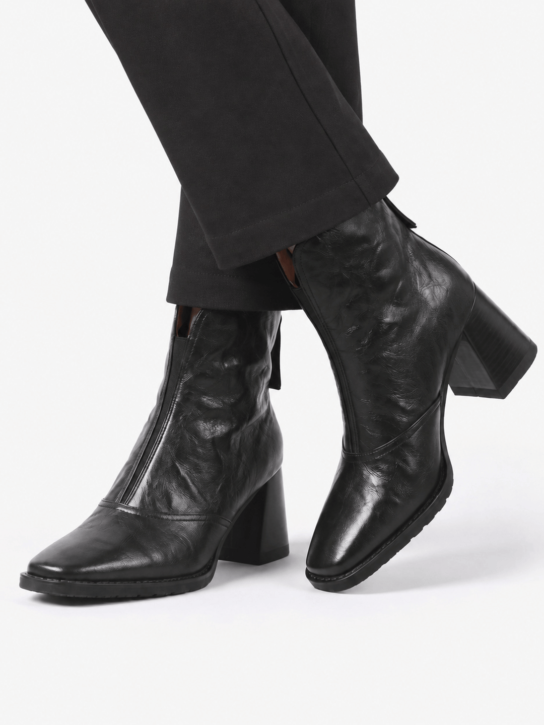 Women's Zip-Up Leather Ankle Boots with Block Heel