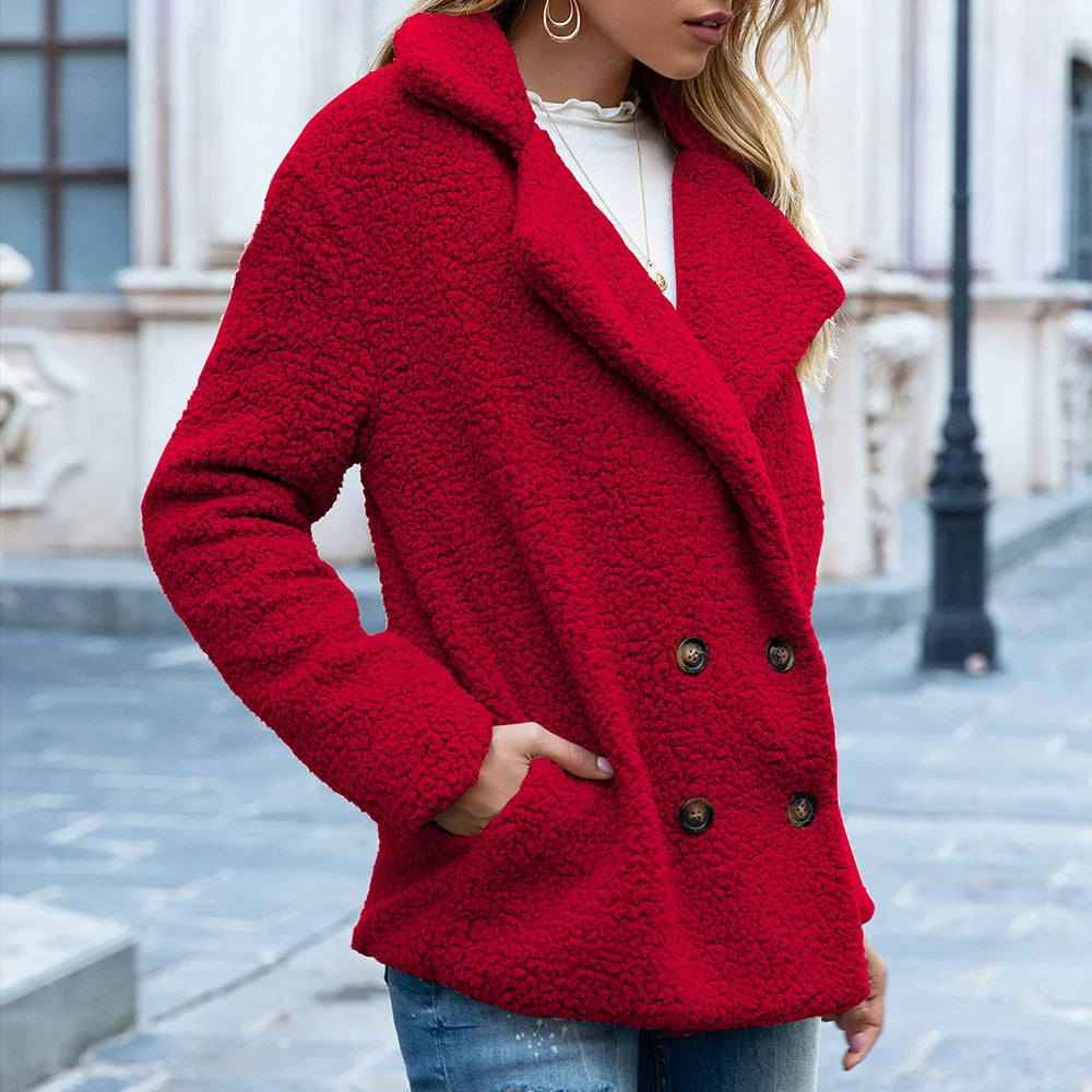 Mid-Length Coat with Double-Breasted Buttons Chic Warmth with a Timeless Silhouette