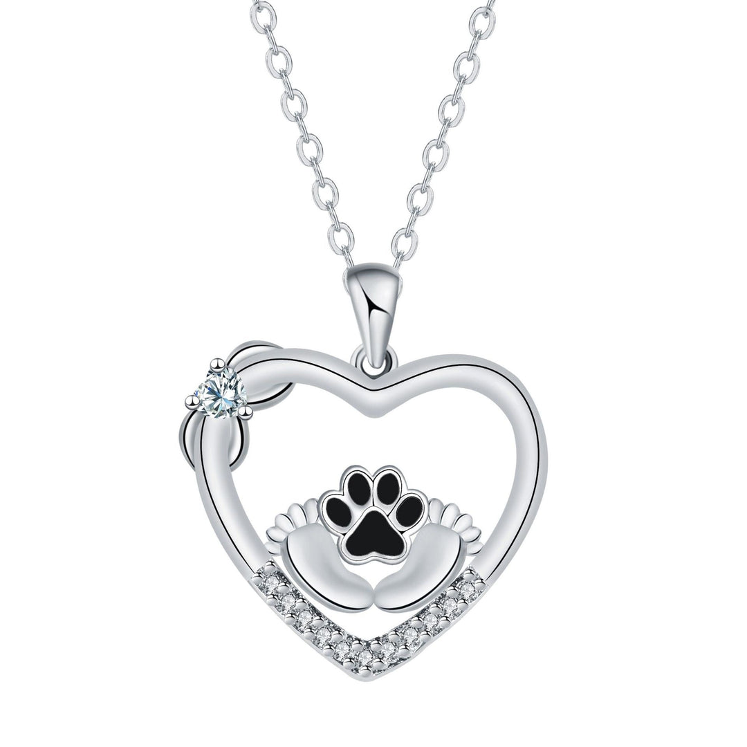 Little Feet Dog Paw Print Necklace and Zirconia