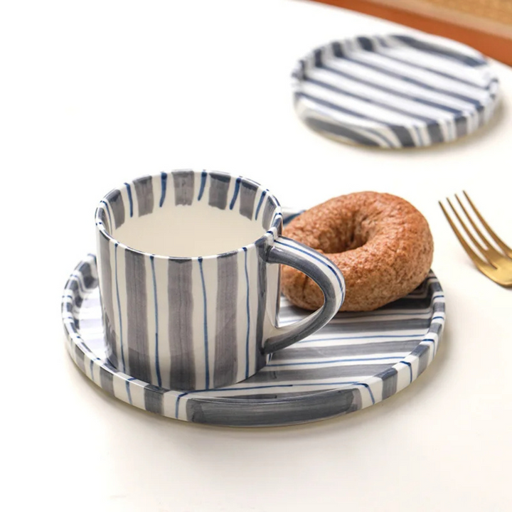 RetroChic Ceramic Coffee Set | Hand-Painted Cup and Saucer for Sophisticated Drink Moments