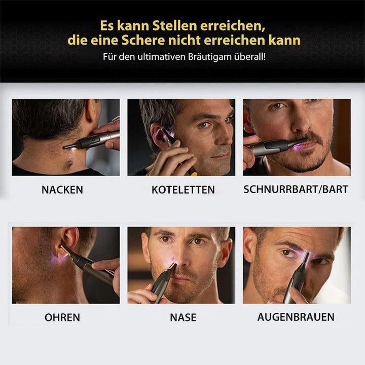 Professional Ultra-Thin Precision Trimmer | Titanium Stainless Steel Blades | Built-In LED Light | Micro-Oscillation Technology | For Nose, Ears and Contours