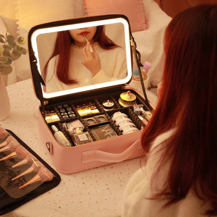 GlowLuxe LED Vanity Case | Portable Beauty Organizer with Adjustable LED Mirror for a Flawless Makeup Look