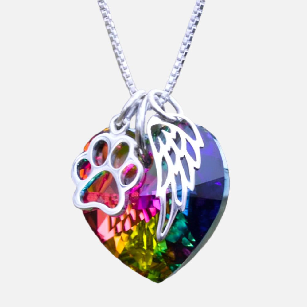 Rainbow Memorial Necklace with Heart Charm