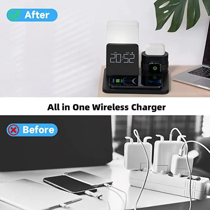 Multi-Function Wireless Charging Station – Includes Lamp and Alarm Clock