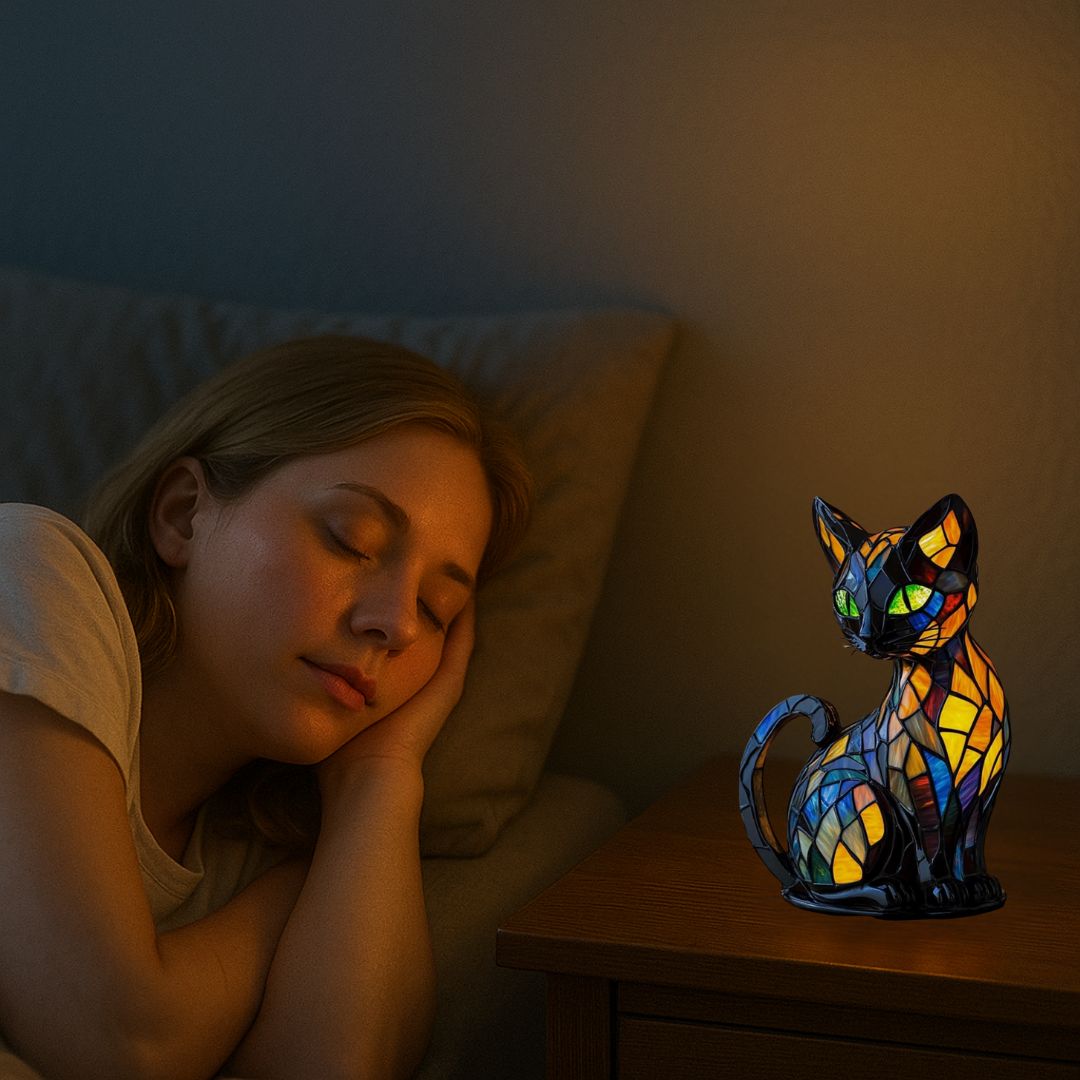 Decorative Cat-Shaped Lamp with Mosaic Design and Warm Ambient Light – Elegant Home Decor