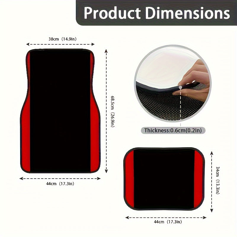 Polyester Car Mats with Red Vertical Stripes – Non-Slip and Washable for Any Vehicle