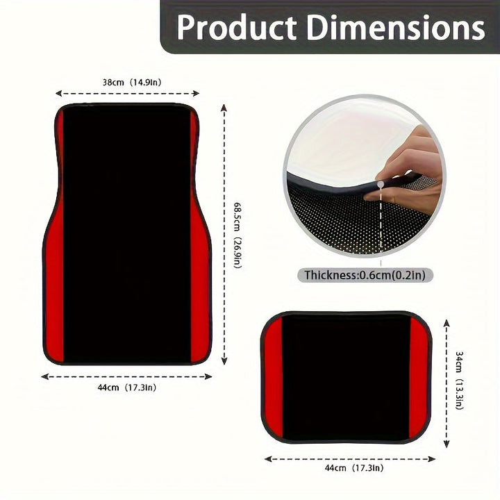 Polyester Car Mats with Red Vertical Stripes – Non-Slip and Washable for Any Vehicle