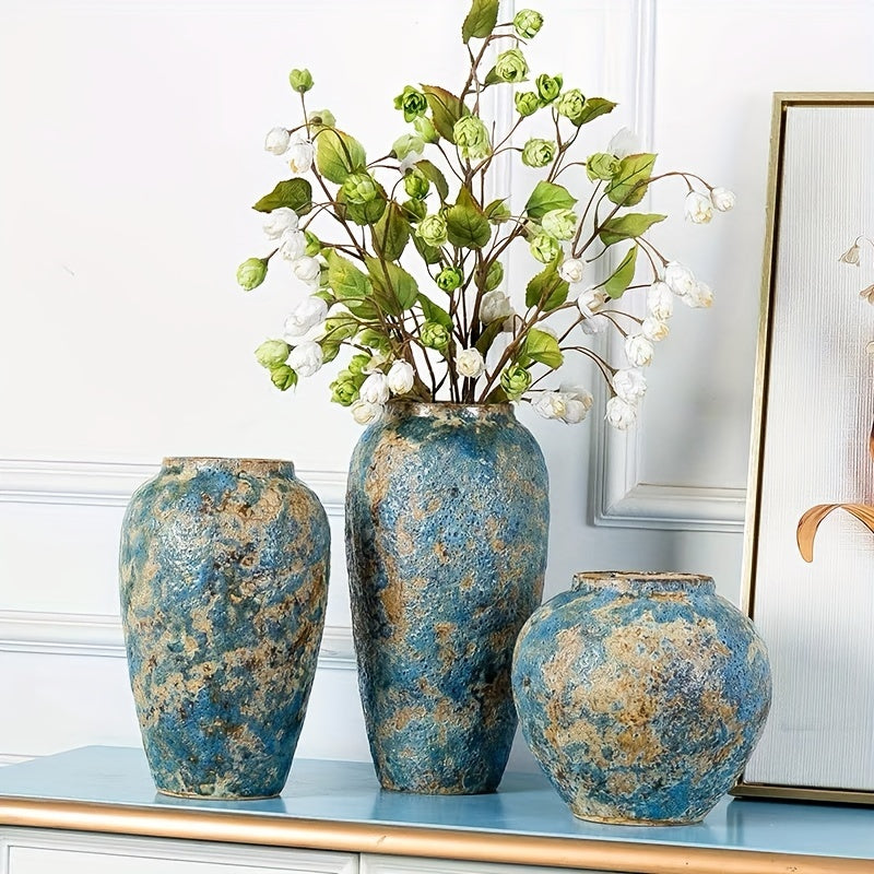 Unique Vintage Ceramic Vase – Handmade Blue Terracotta for an Authentic Look