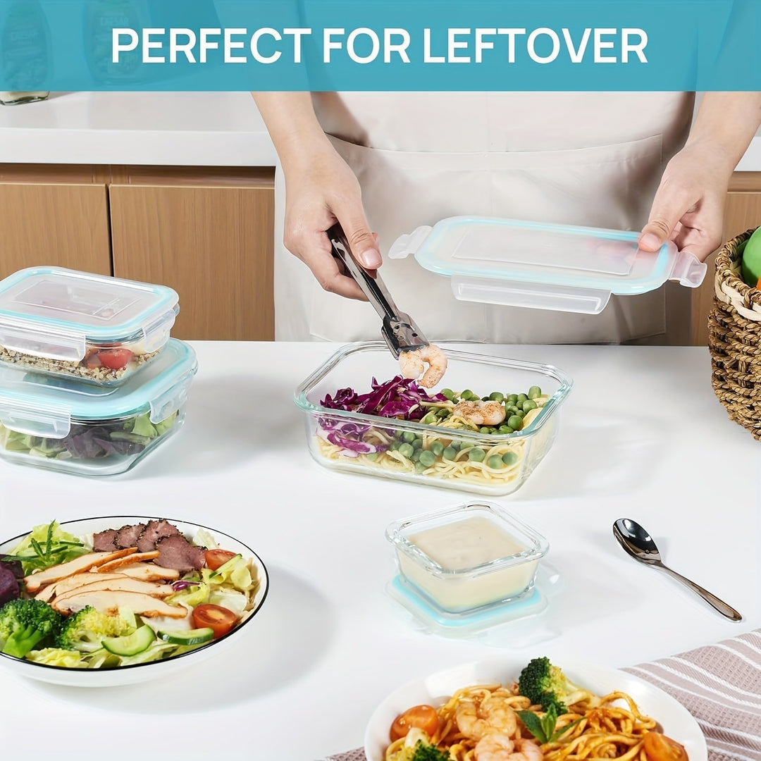 Set aus 8 Glasbehältern für Lebensmittel – Bento-Boxen zur Essensvorbereitung, luftdicht, mit auslaufsicheren Deckeln, geeignet für Mikrowelle, Backofen, Gefrierschrank und Spülmaschine, BPA-frei