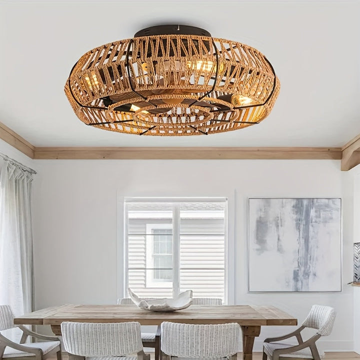 Amara Luxury Hand-Woven Rattan Ceiling Fan - A Zen-Style Decor Piece, Ultra-Quiet