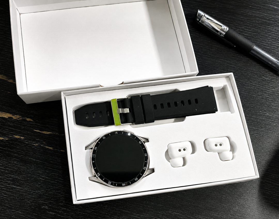 PrestigeTrack EchoWrist | Smartwatch with Bluetooth Earbuds for Fitness and Health Monitoring