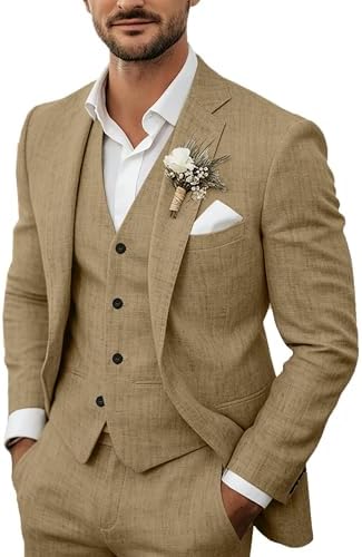 Men's 3-Piece Linen Suit - Tailored Summer Set for Weddings