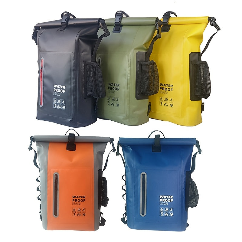 Waterproof 25L Backpack with Roll-Top Closure, Multiple Pockets, Sturdy Buckle Closure and Side Mesh Pocket
