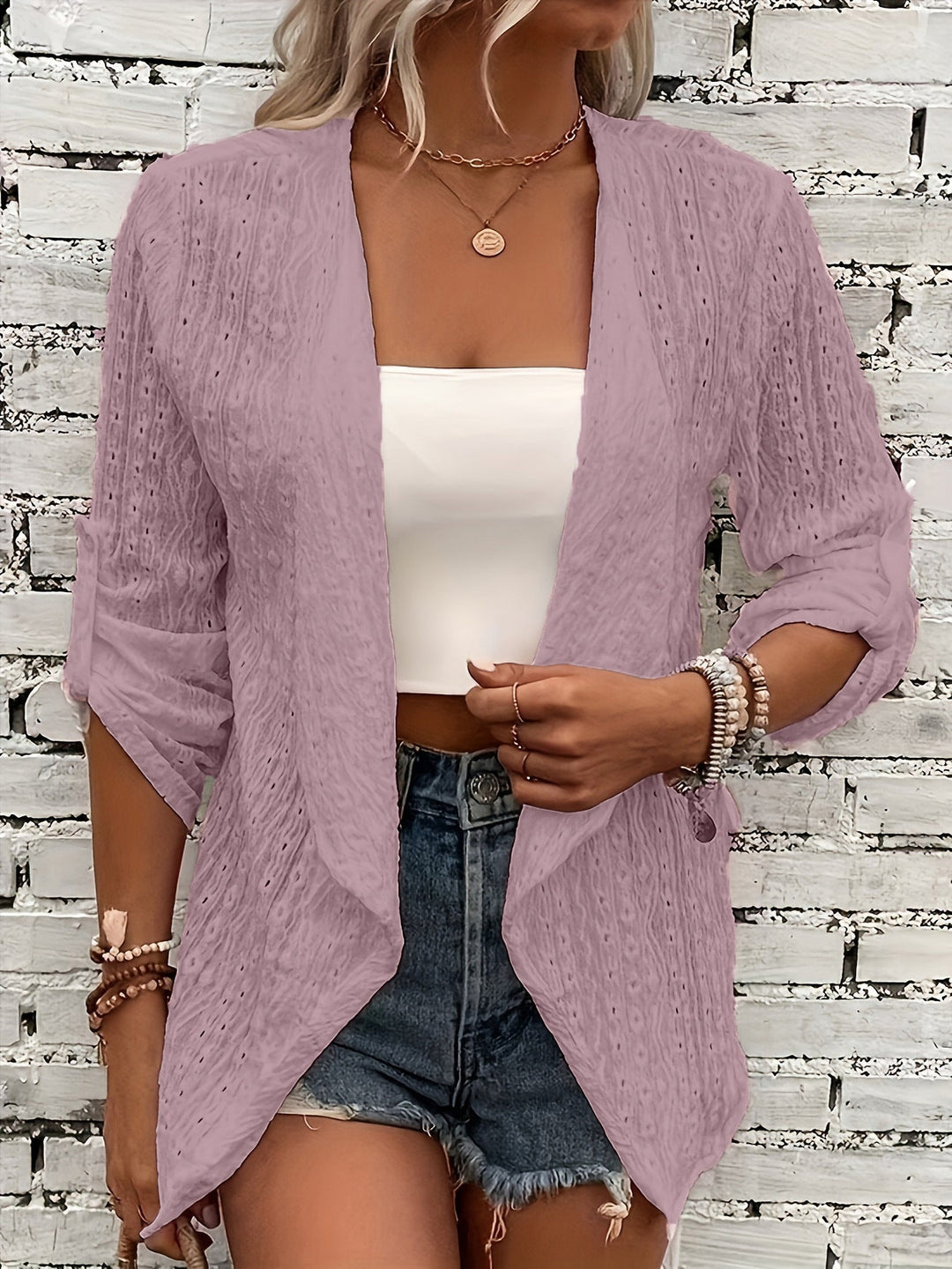 Women’s Crochet Knit Front Relaxed Fit Cardigan