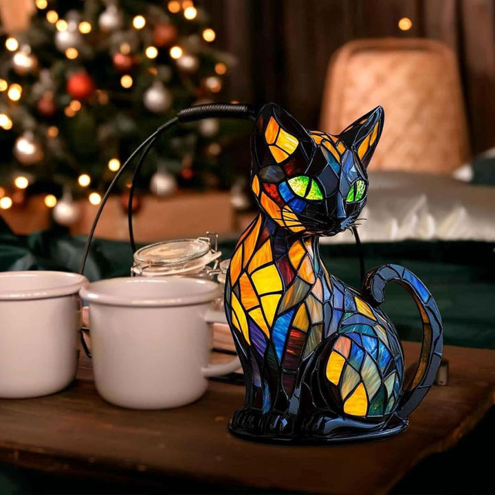Decorative Cat-Shaped Lamp with Mosaic Design and Warm Ambient Light – Elegant Home Decor