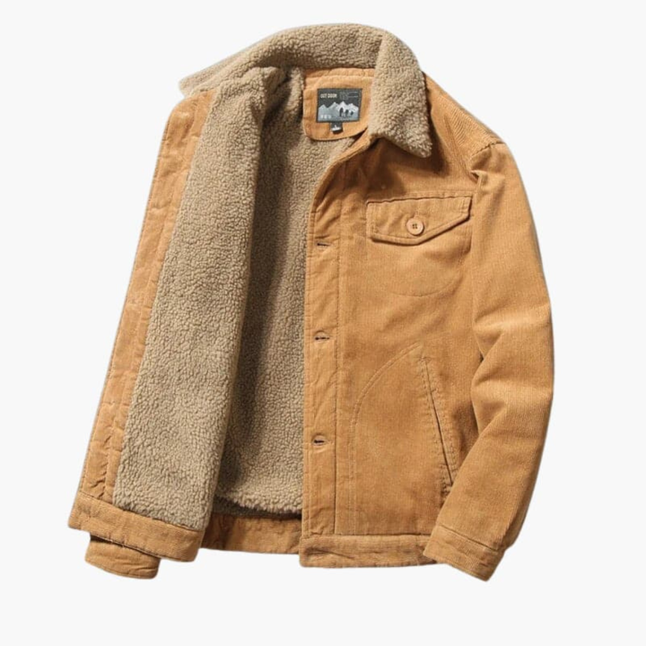 Men’s Corduroy Jacket with Sherpa Lining and Button Closure