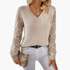 Women's Fine Knit Sweater with V-Neck and Long Sleeves