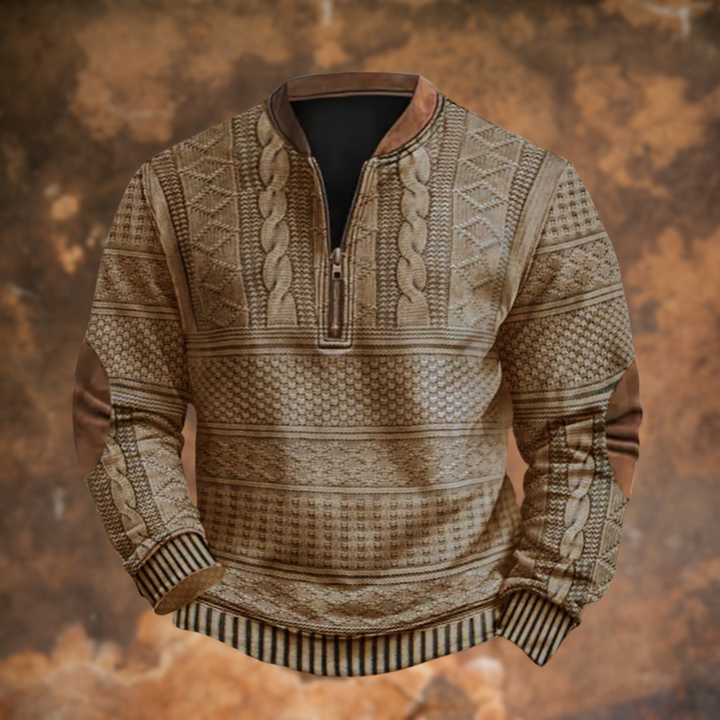 Men's Knitted Jumper with Half Zip and Elbow Patches