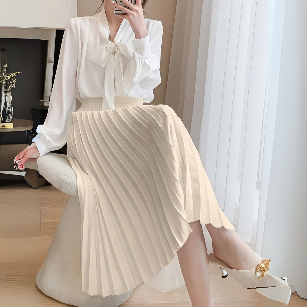 Satin Pleated High-Waist Skirt