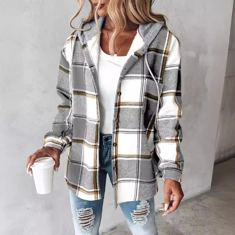 Women's Checked Hooded Coat