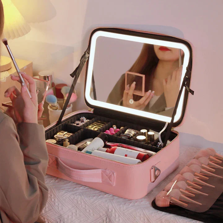 GlowLuxe LED Vanity Case | Portable Beauty Organizer with Adjustable LED Mirror for a Flawless Makeup Look