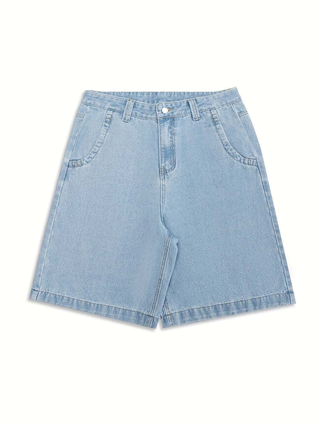 Casual Denim Bermuda Shorts – Loose Fit with Elegant Floral Embroidery