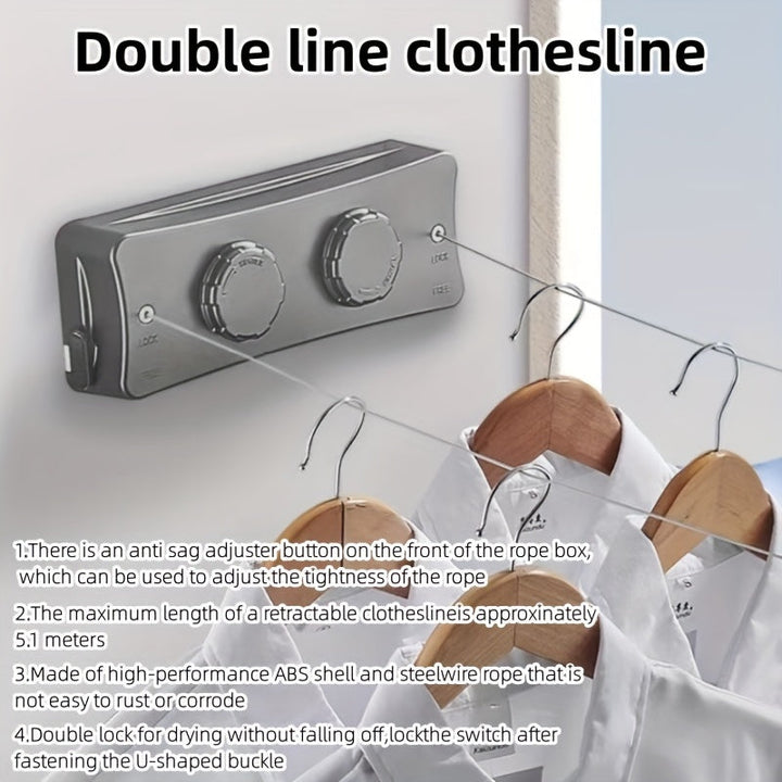 FlexiLine Double Retractable Clothesline for Heavy Loads - Compact, Space-Saving Design