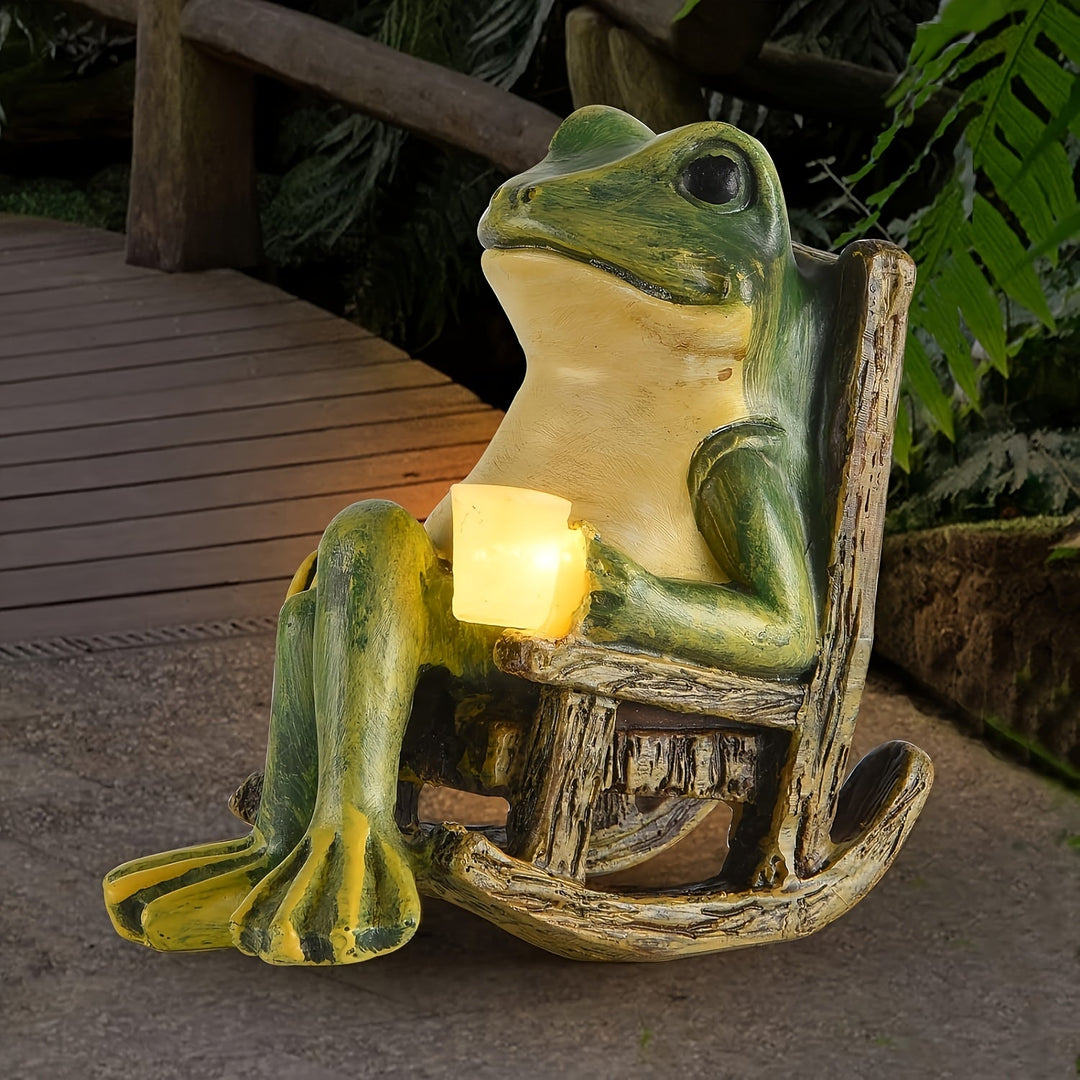 Relaxed Frog Solar Sculpture – Atmospheric and Weather-Resistant
