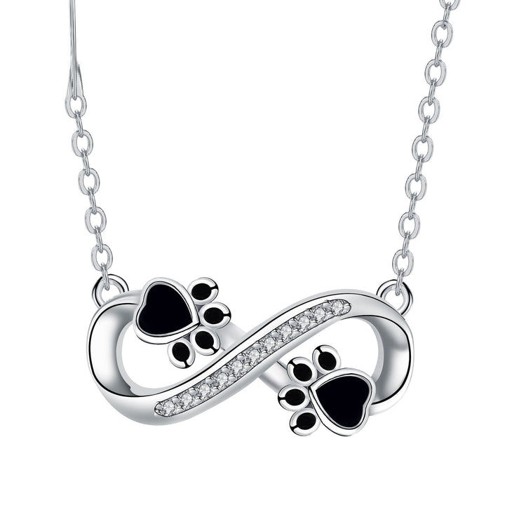 Infinity Paw Print Necklace with Cubic Zirconia