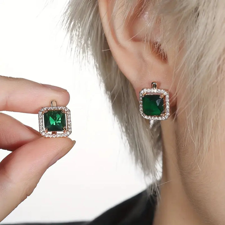 Elegant Green Cubic Zirconia Earrings in Gold