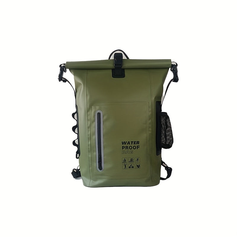Waterproof 25L Backpack with Roll-Top Closure, Multiple Pockets, Sturdy Buckle Closure and Side Mesh Pocket