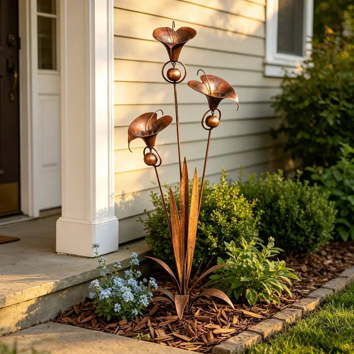 Copper flower garden stake