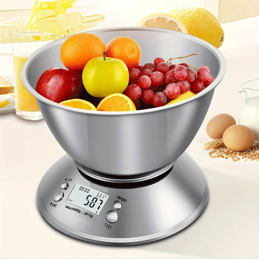 Digital Kitchen Scale with Stainless Steel Bowl – Precision with Temperature Sensor and Timer Function for Cooking and Baking